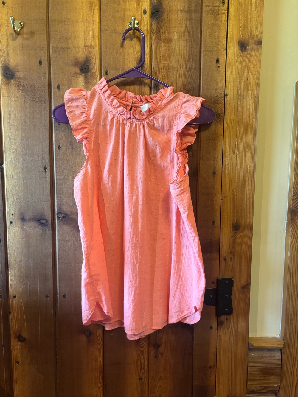 LOFT Coral Pink Ruffle Sleeve Cotton Top